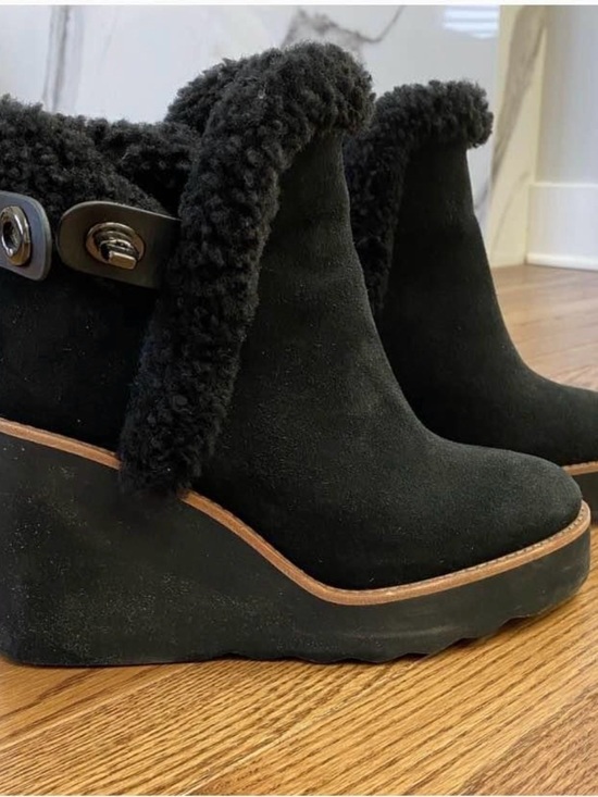 Coach Shoes - Coach Black Faux-Shearling Wedge Ankle Boots